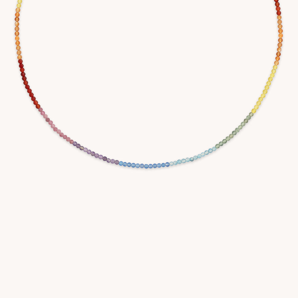 A&M Junior Collection - Junior Rainbow Gemstone Necklace in 9k White Gold - Beaded Necklace - Astrid & Miyu