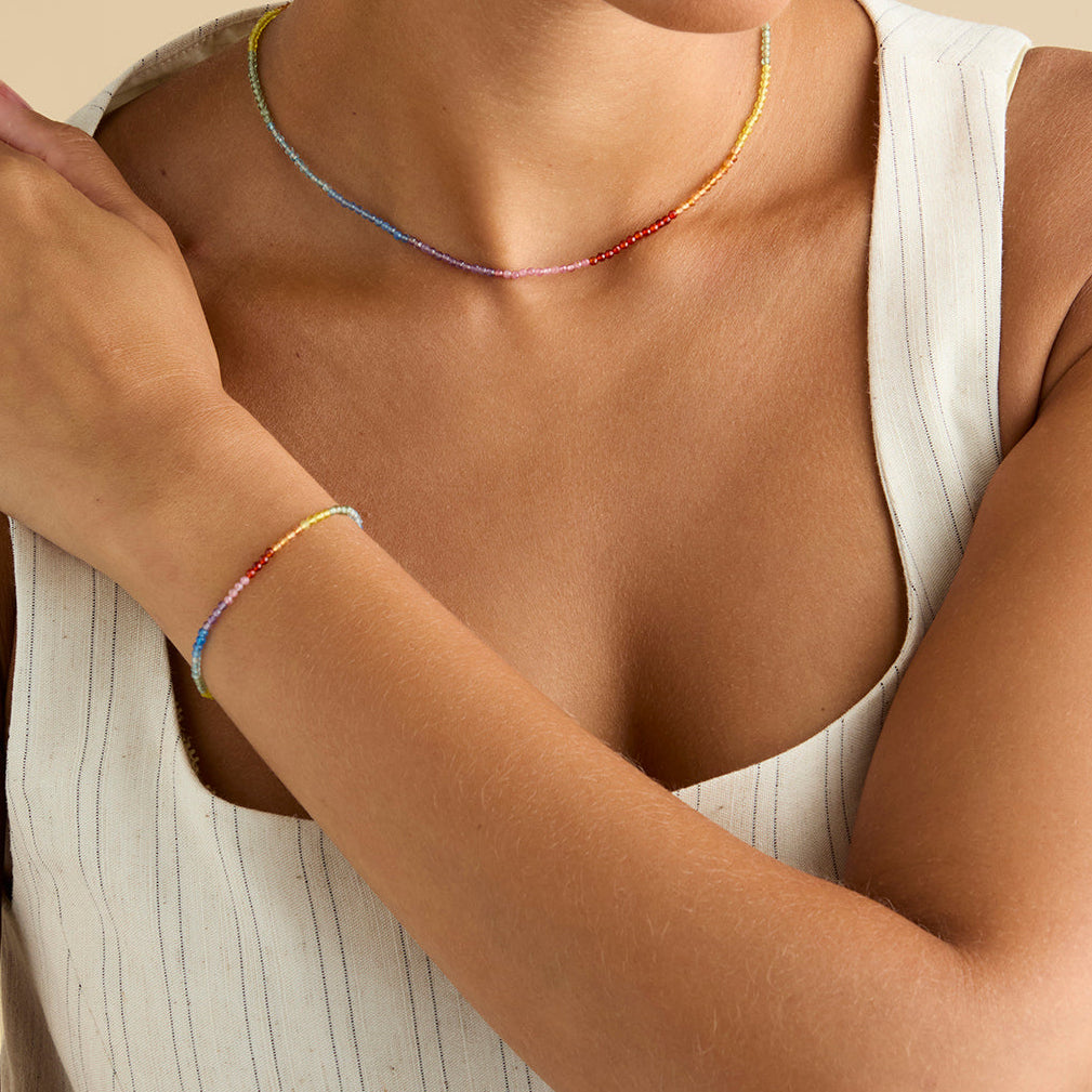 Beaded Jewellery - Rainbow Gemstone Necklace in 9k White Gold - Beaded Necklace - Astrid & Miyu