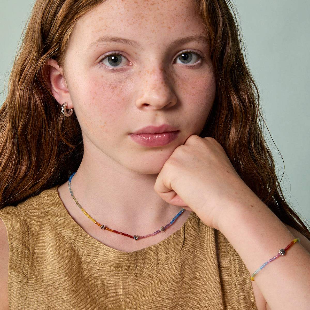 A&M Junior Collection - Junior Rainbow Gemstone Necklace in 9k White Gold - Beaded Necklace - Astrid & Miyu