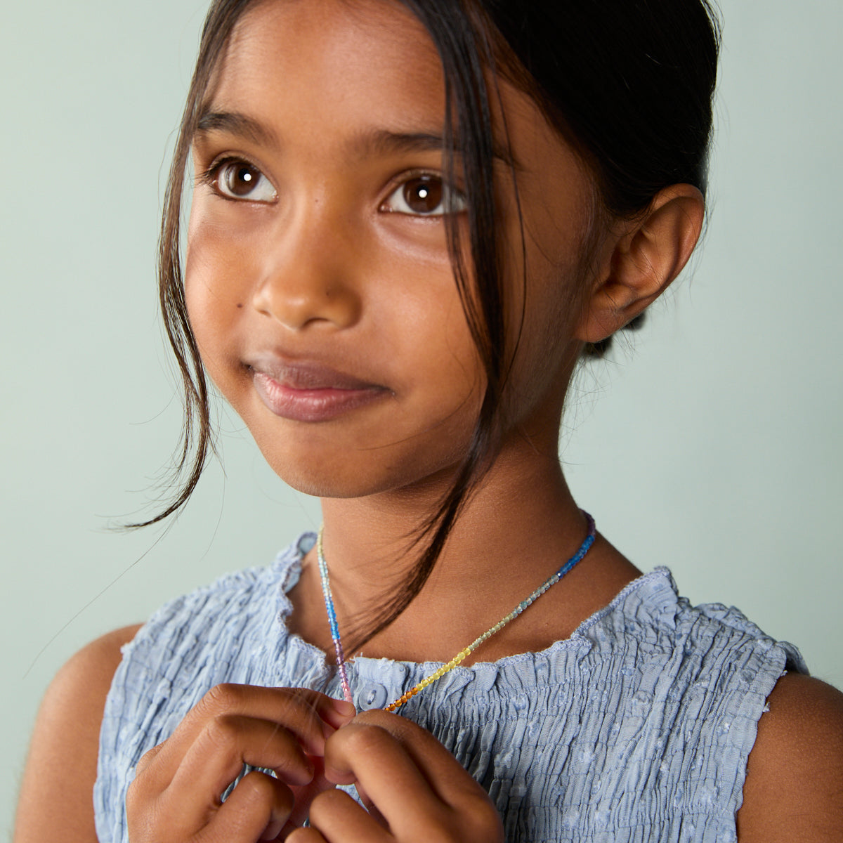 A&M Junior Collection - Junior Rainbow Gemstone Necklace in 9k White Gold - Beaded Necklace - Astrid & Miyu