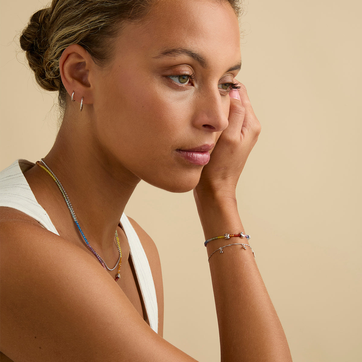 Beaded Jewellery - Rainbow Gemstone Necklace in 9k White Gold - Beaded Necklace - Astrid & Miyu