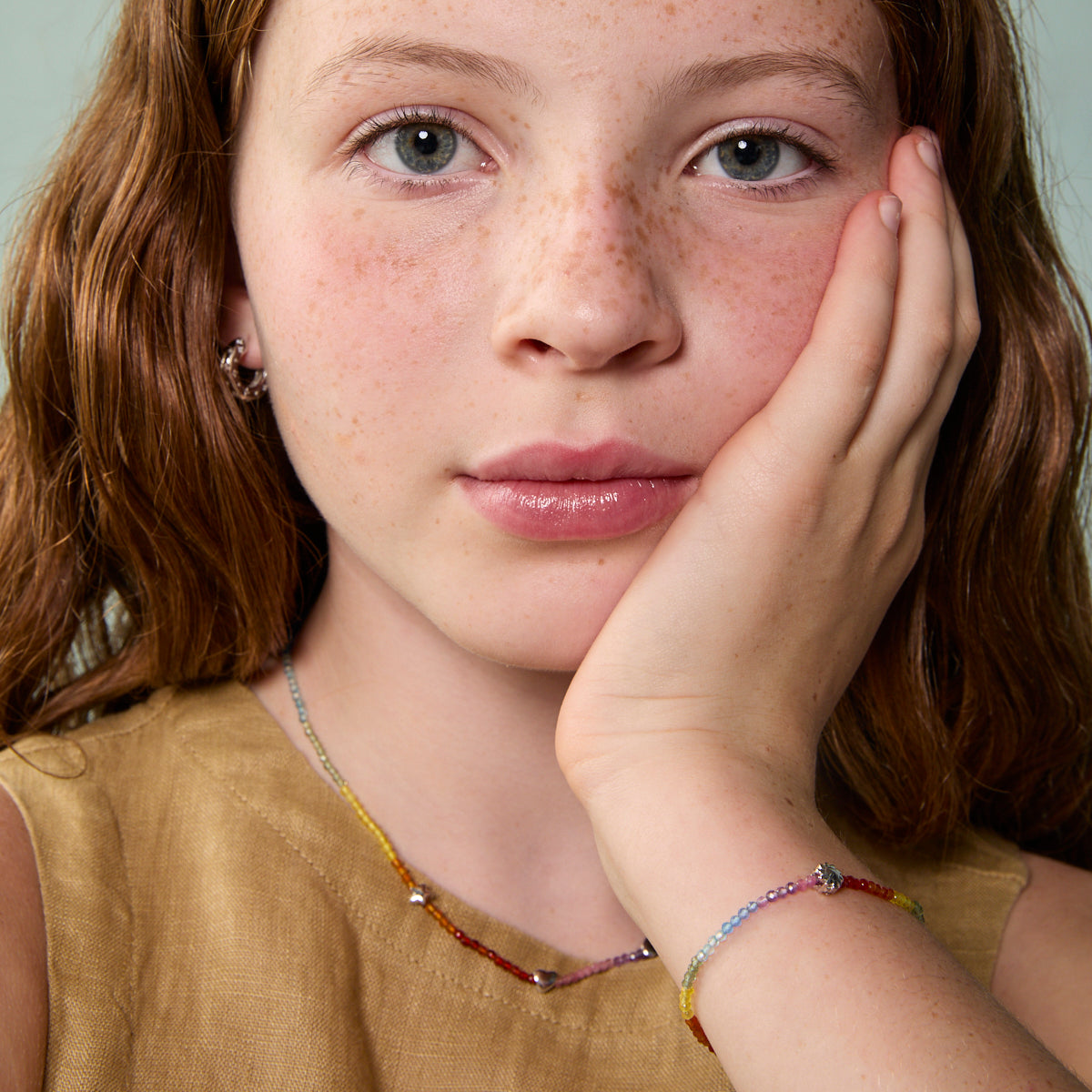 A&M Junior Collection - Junior Rainbow Gemstone Necklace in 9k White Gold - Beaded Necklace - Astrid & Miyu