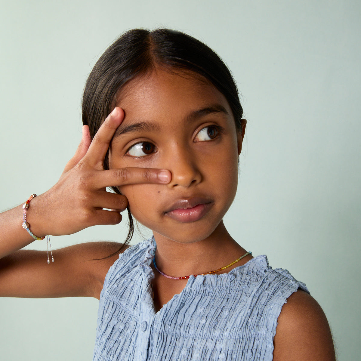 A&M Junior Collection - Junior Rainbow Gemstone Necklace in 9k White Gold - Beaded Necklace - Astrid & Miyu