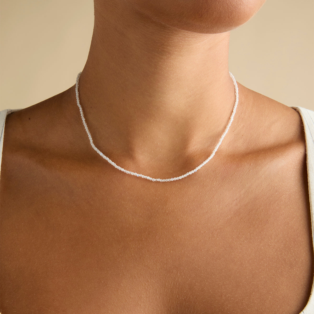 Beaded Jewellery - Moonstone Gemstone Necklace in 9k White Gold - Beaded Necklace - Astrid & Miyu