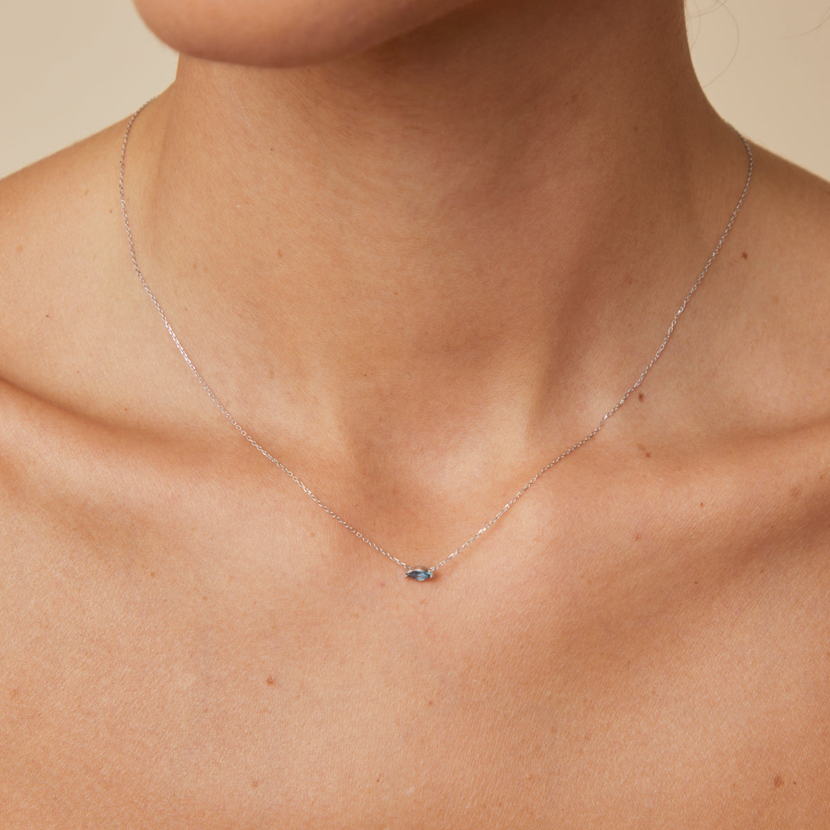 Gemstone Jewellery - Alexandrite Marquise Necklace in Solid White Gold - Charm Necklaces - Astrid & Miyu