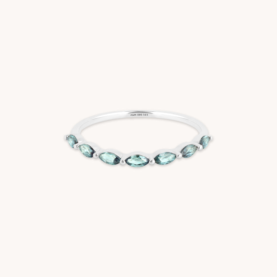 Gemstone Jewellery - Alexandrite Marquise Band Ring in Solid White Gold - Band Rings - Astrid & Miyu