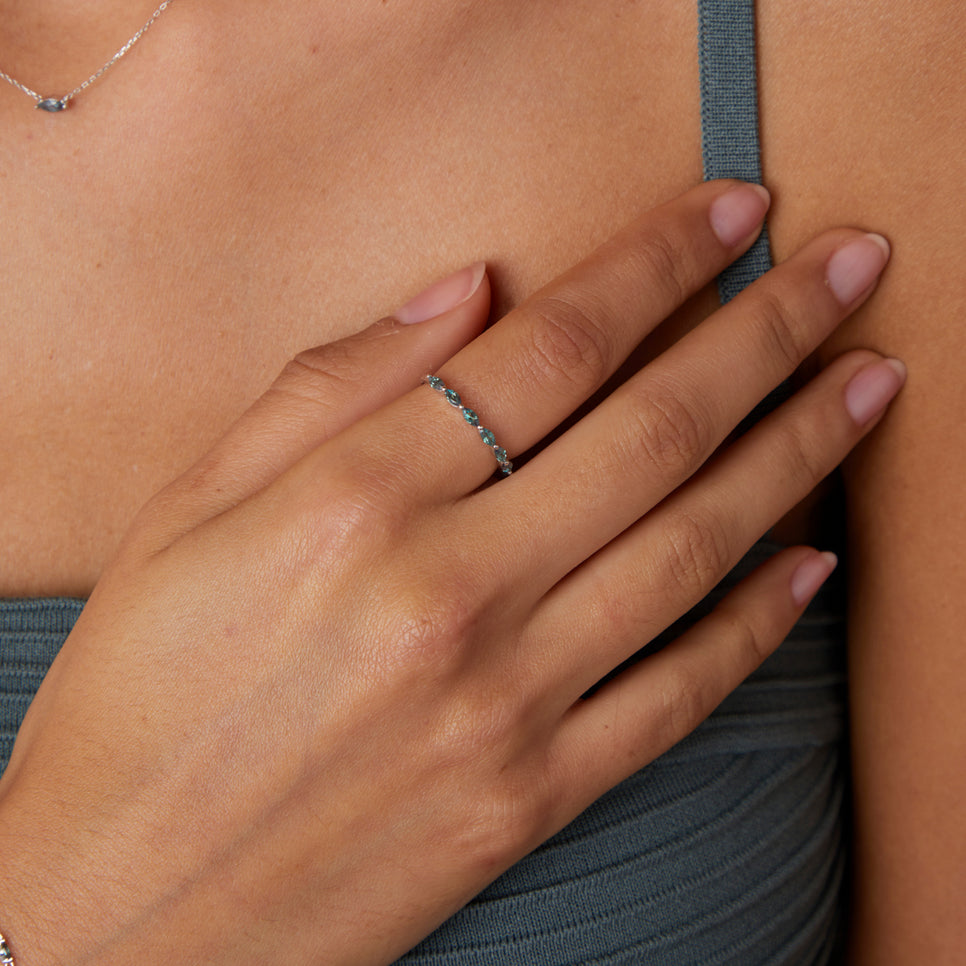 Gemstone Jewellery - Alexandrite Marquise Band Ring in Solid White Gold - Band Rings - Astrid & Miyu