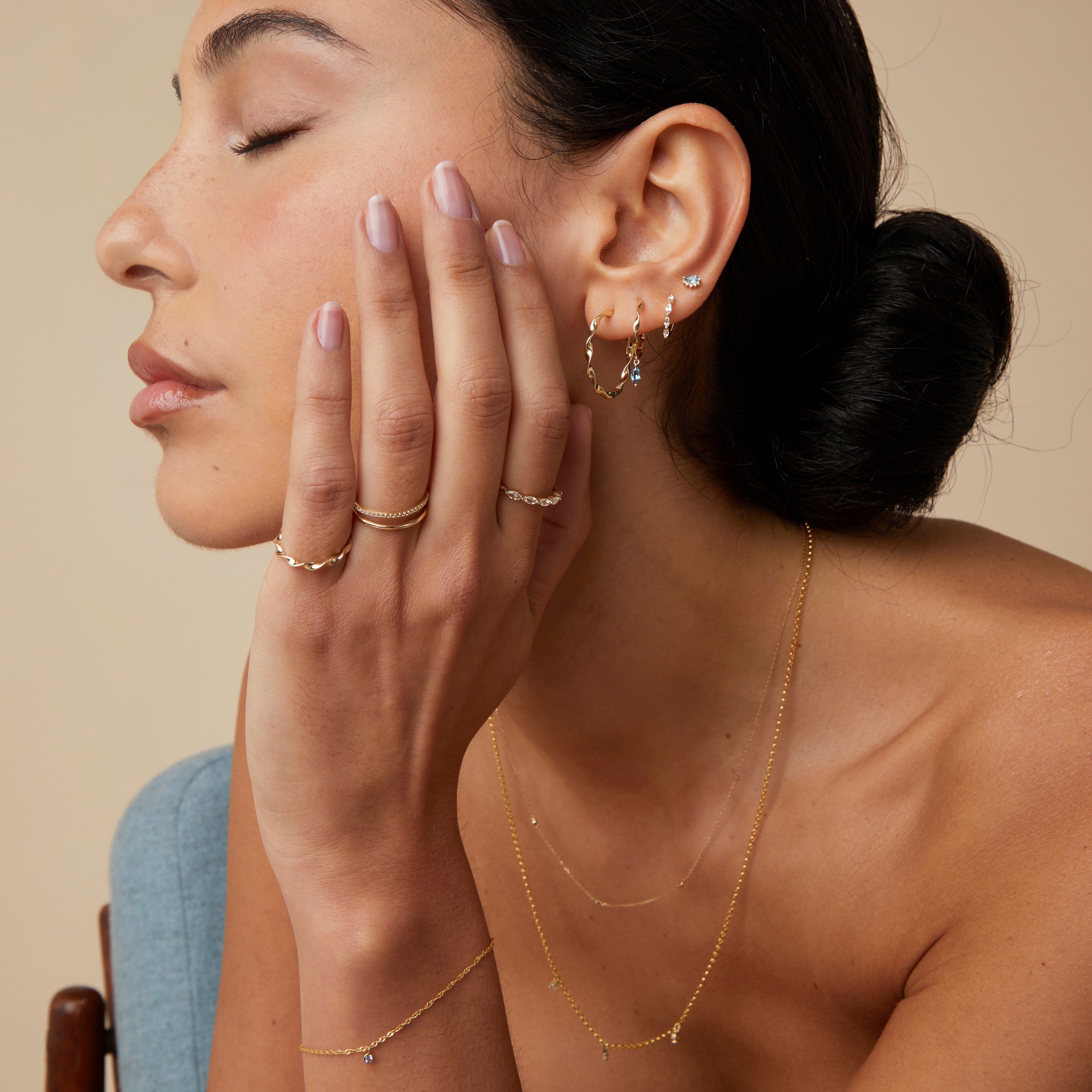 Earrings - Alexandrite Charm Twist Huggies in Solid Gold - Huggies - Astrid & Miyu