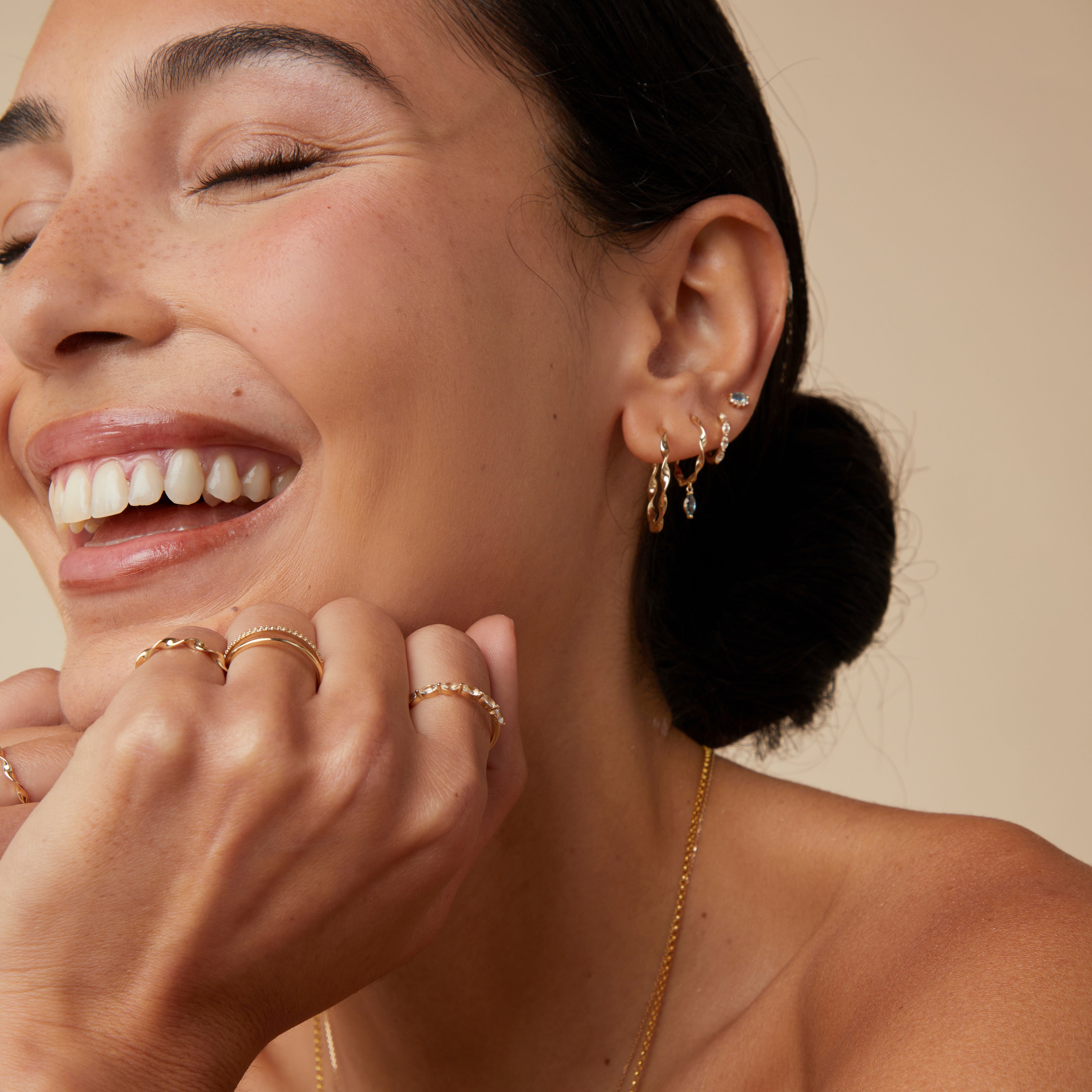 Earrings - Alexandrite Charm Twist Huggies in Solid Gold - Huggies - Astrid & Miyu