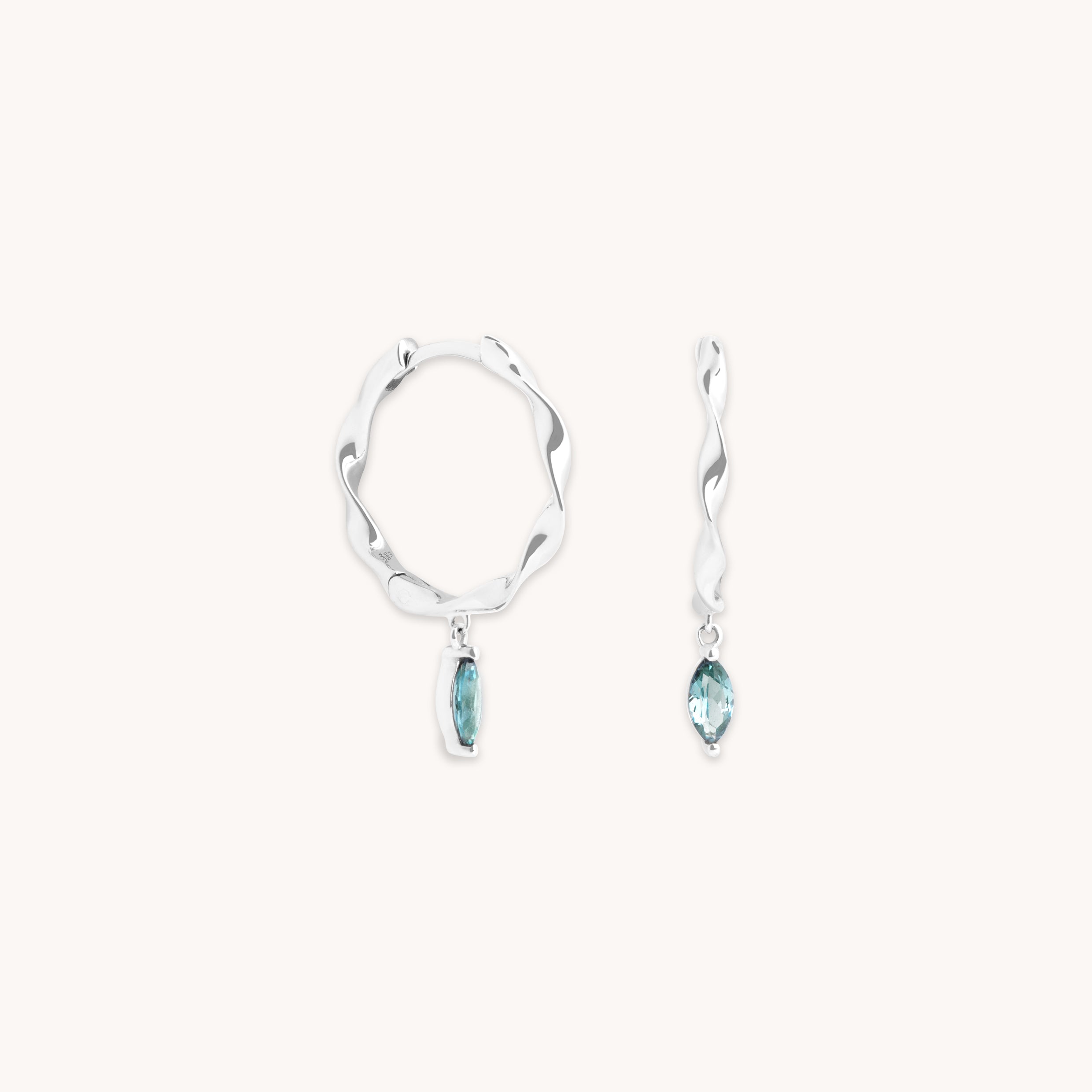 Earrings - Alexandrite Charm Twist Huggies in Solid White Gold - Huggies - Astrid & Miyu