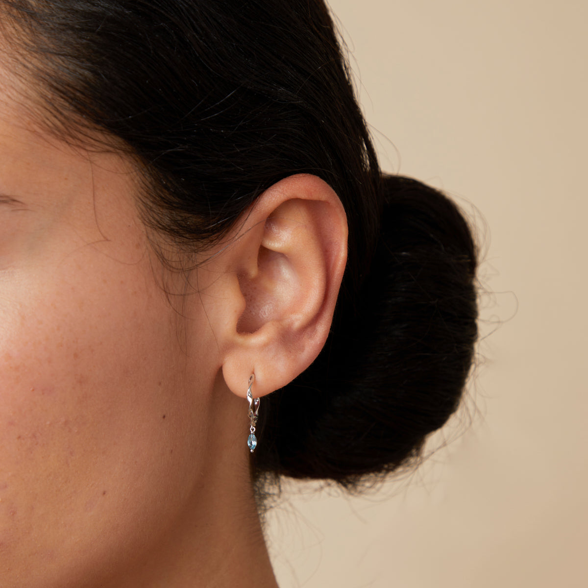 Earrings - Alexandrite Charm Twist Huggies in Solid White Gold - Huggies - Astrid & Miyu