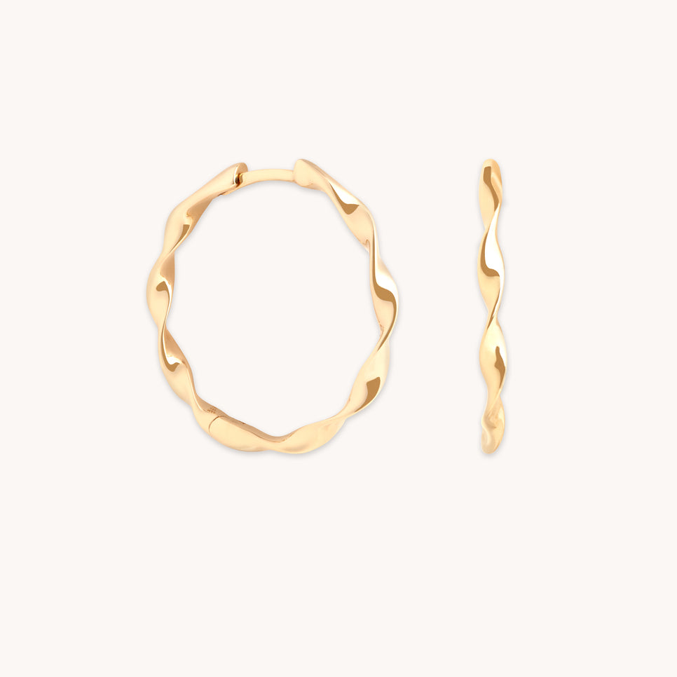 Earrings - Twist Large Hoops in Solid Gold - Hoop Earrings - Astrid & Miyu