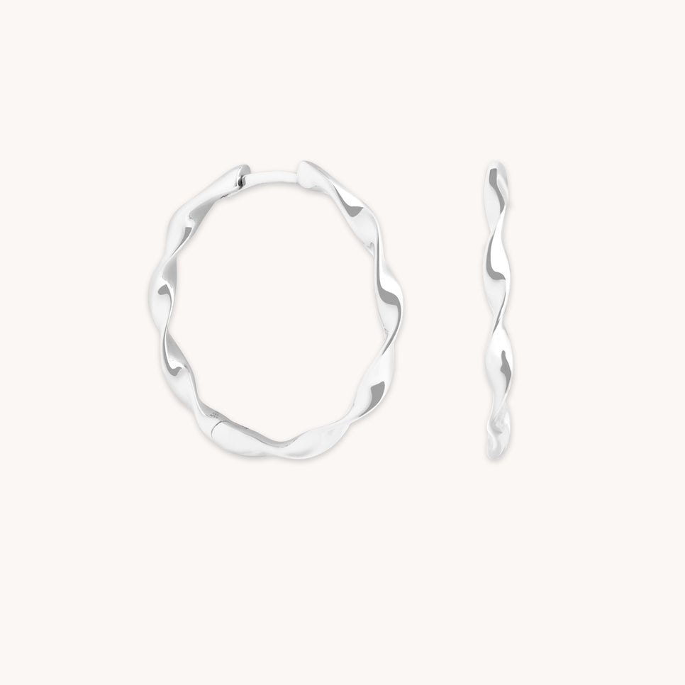 Earrings - Twist Large Hoops in Solid White Gold - Hoop Earrings - Astrid & Miyu