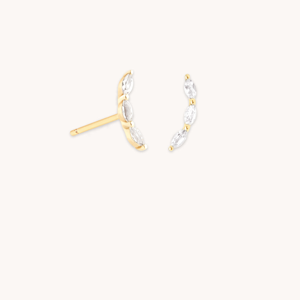 April White Topaz - White Topaz Curved Studs in Solid Gold - Stud Earrings - Astrid & Miyu