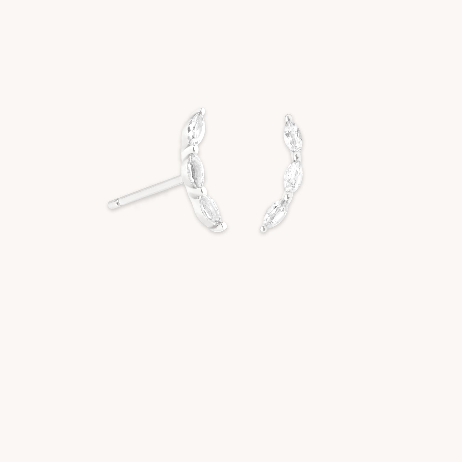 April White Topaz - White Topaz Curved Studs in Solid White Gold - Stud Earrings - Astrid & Miyu