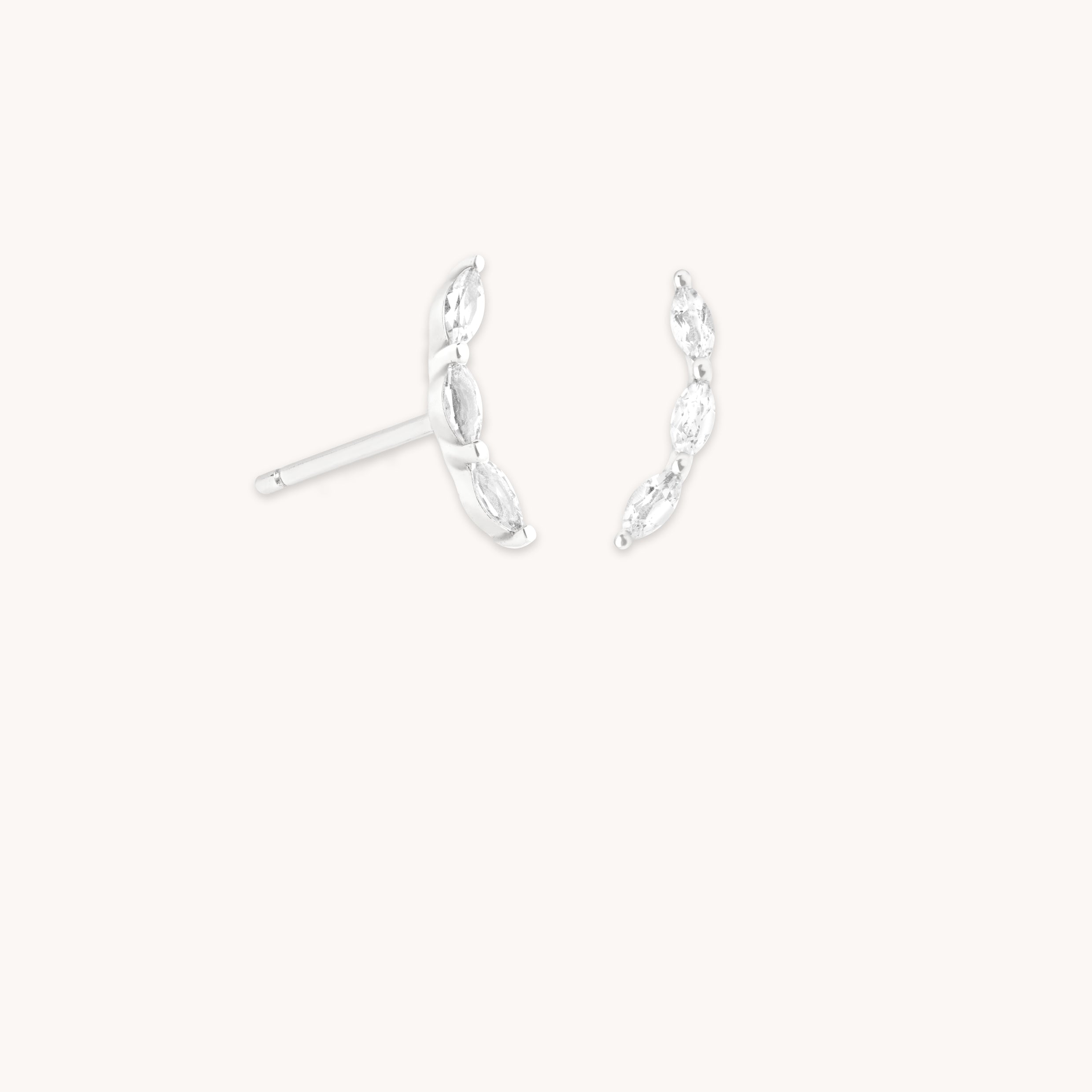 April White Topaz - White Topaz Curved Studs in Solid White Gold - Stud Earrings - Astrid & Miyu