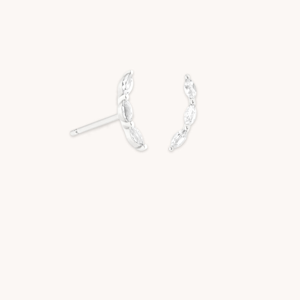 April White Topaz - White Topaz Curved Studs in Solid White Gold - Stud Earrings - Astrid & Miyu