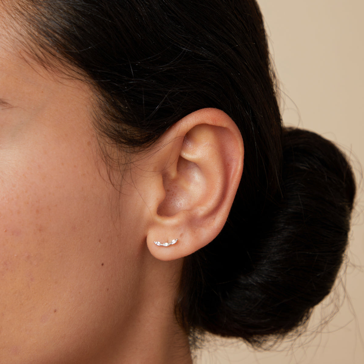 April White Topaz - White Topaz Curved Studs in Solid White Gold - Stud Earrings - Astrid & Miyu