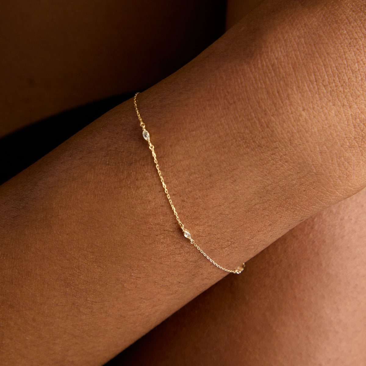 April White Topaz - White Topaz Marquise Charm Bracelet in Solid Gold - Charm Bracelets - Astrid & Miyu