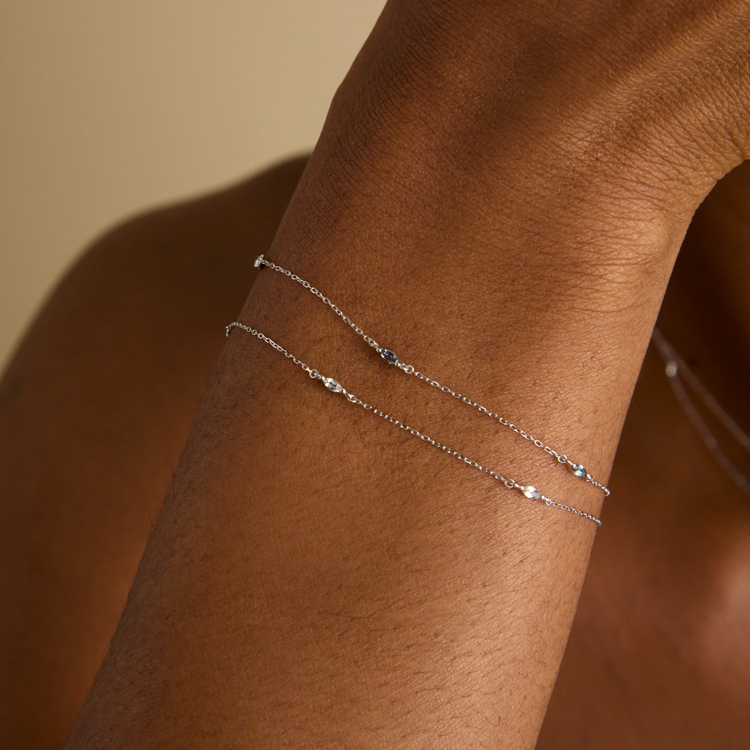 April White Topaz - White Topaz Marquise Charm Bracelet in Solid White Gold - Charm Bracelets - Astrid & Miyu