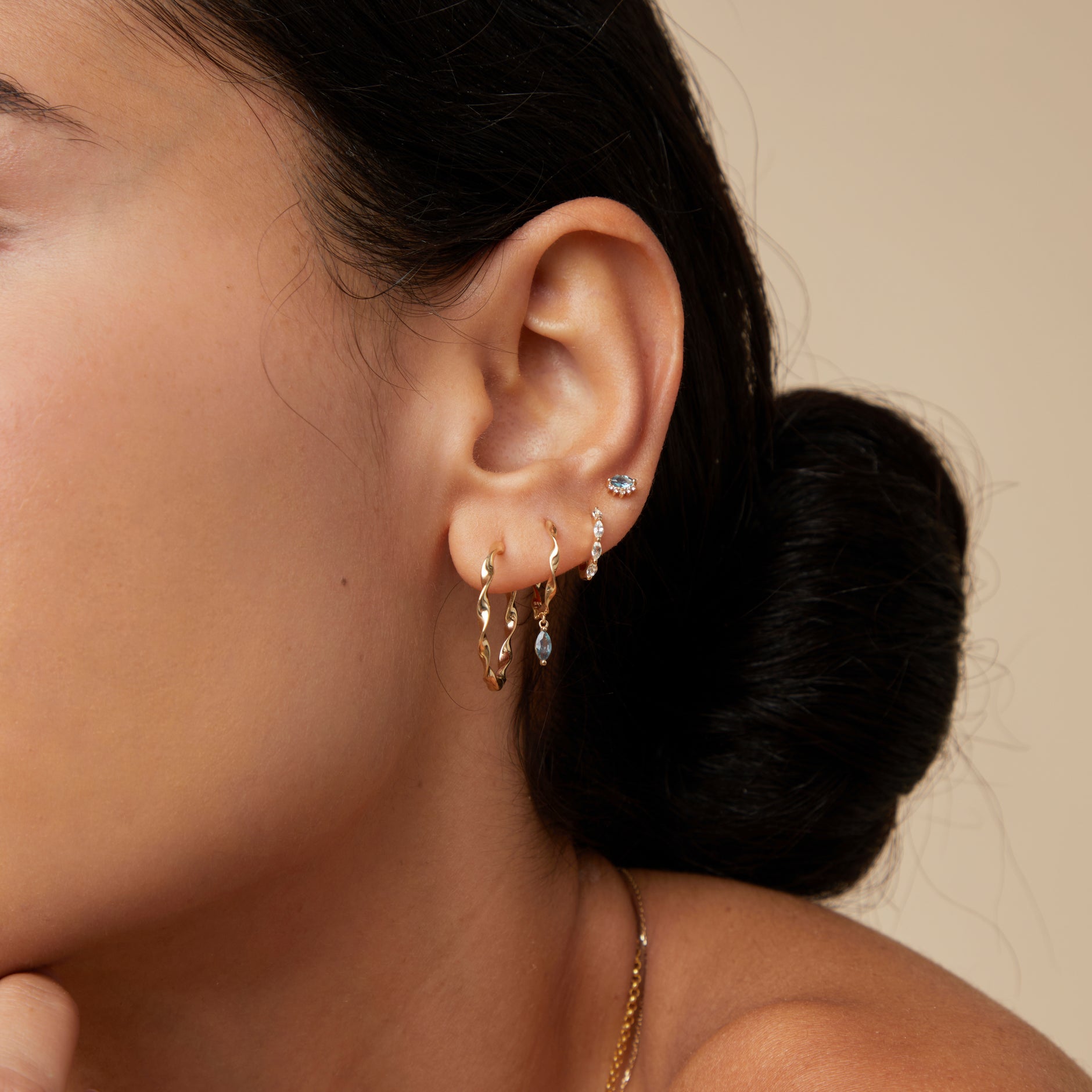 April White Topaz - White Topaz Marquise Huggies in Solid Gold - Huggies - Astrid & Miyu