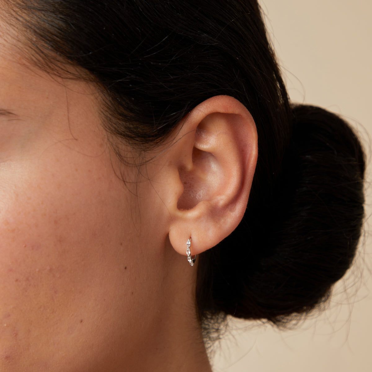 April White Topaz - White Topaz Marquise Huggies in Solid White Gold - Huggies - Astrid & Miyu