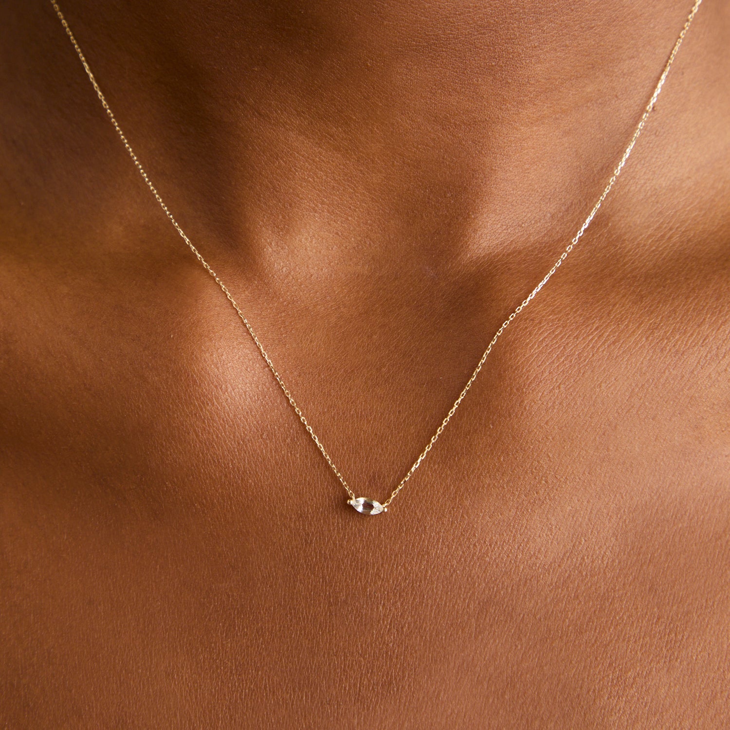 April White Topaz - White Topaz Marquise Necklace in Solid Gold - Charm Necklaces - Astrid & Miyu