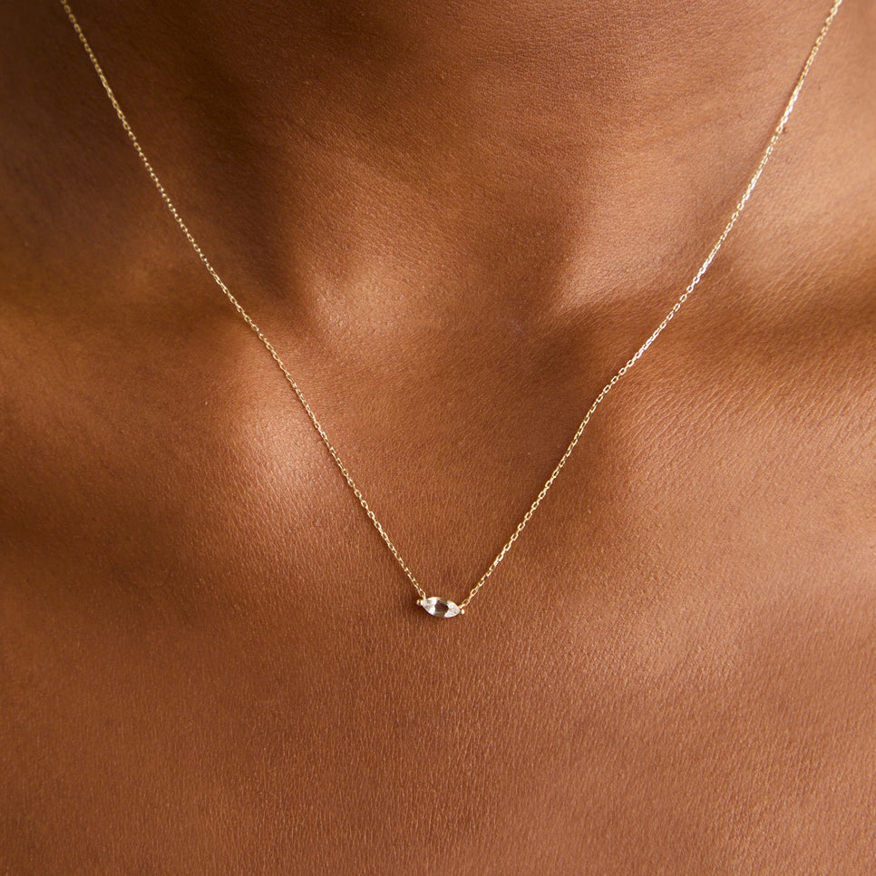 April White Topaz - White Topaz Marquise Necklace in Solid Gold - Charm Necklaces - Astrid & Miyu
