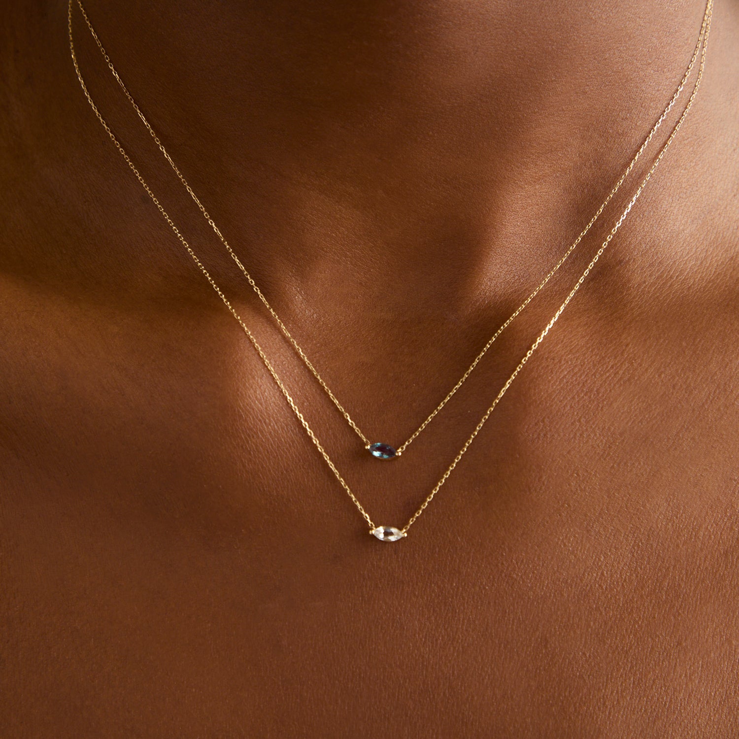 April White Topaz - White Topaz Marquise Necklace in Solid Gold - Charm Necklaces - Astrid & Miyu