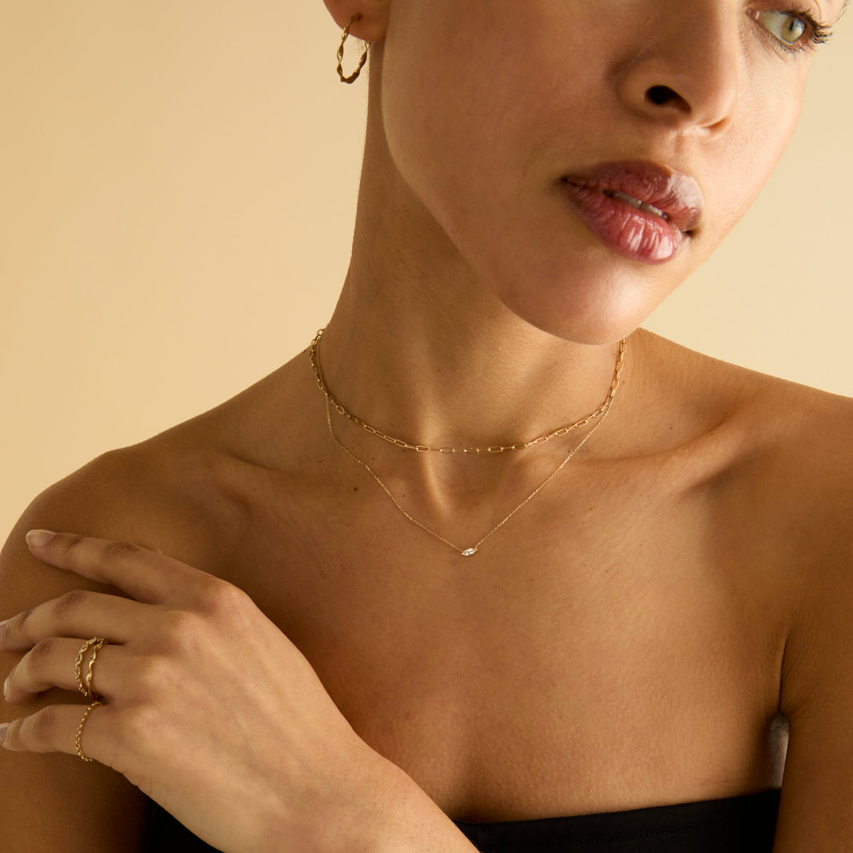 April White Topaz - White Topaz Marquise Necklace in Solid Gold - Charm Necklaces - Astrid & Miyu