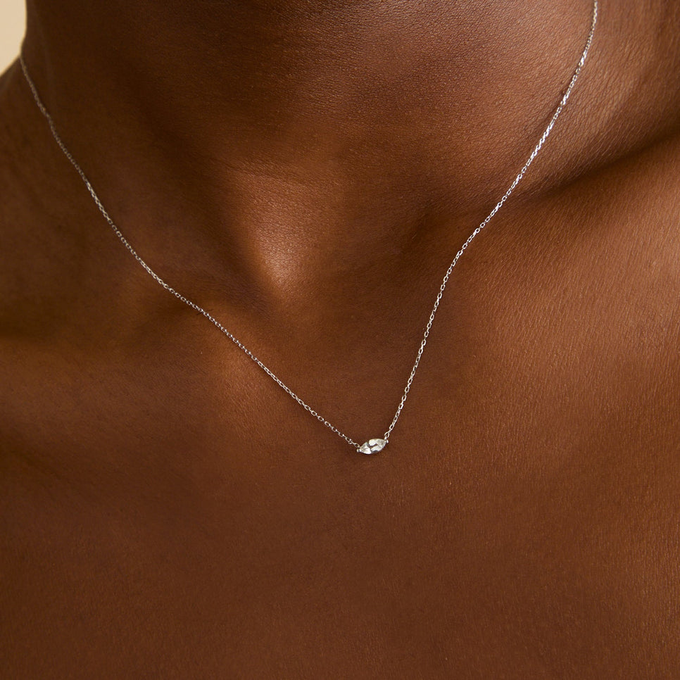 April White Topaz - White Topaz Marquise Necklace in Solid White Gold - Charm Necklaces - Astrid & Miyu