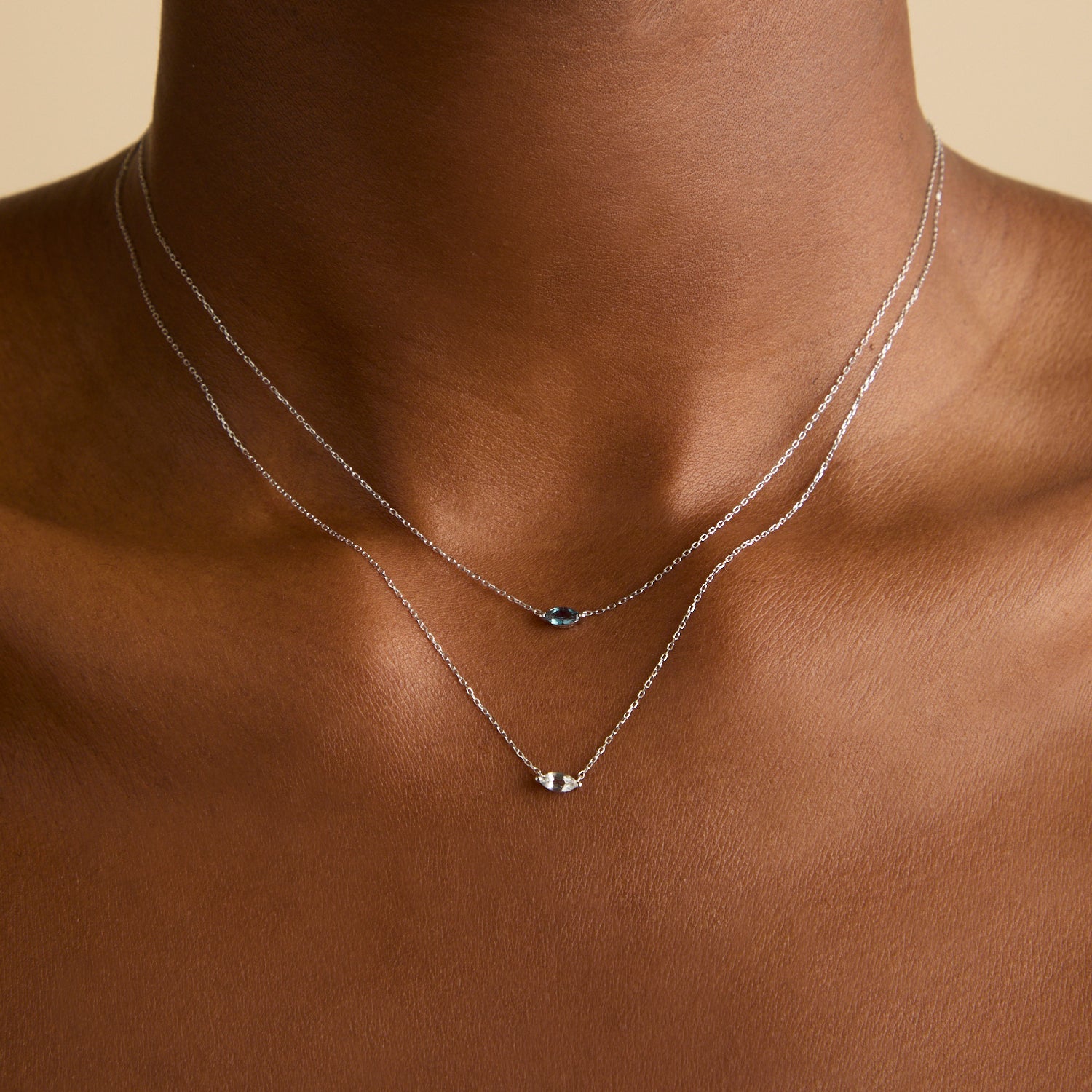 April White Topaz - White Topaz Marquise Necklace in Solid White Gold - Charm Necklaces - Astrid & Miyu