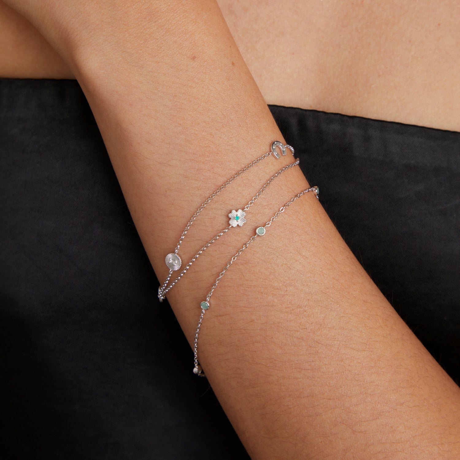 Bracelets - Lucky Charm Double Chain Bracelet in Silver - Charm Bracelet - Astrid & Miyu