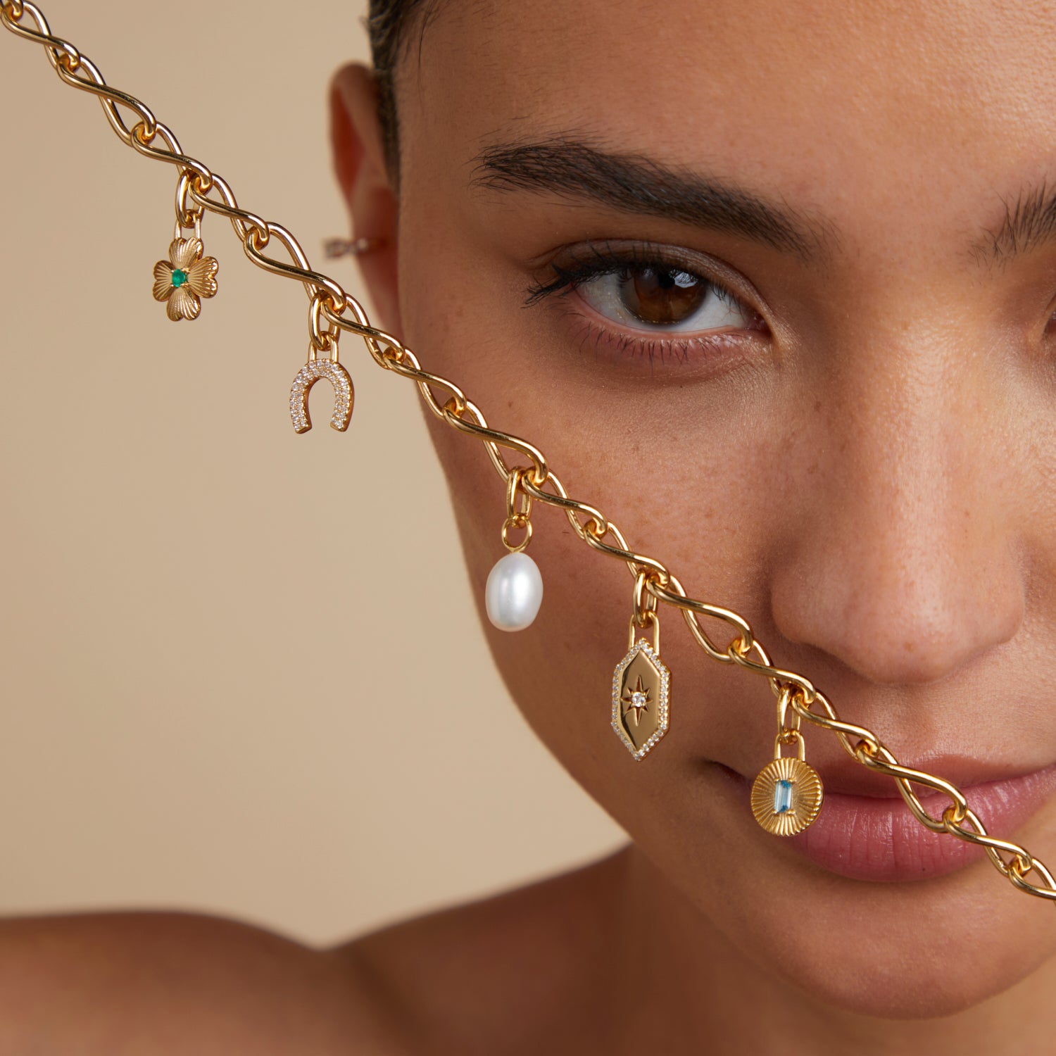 18k Gold Plated Jewellery - Blue Topaz Talisman Charm in Gold - Talisman Charm - Astrid & Miyu