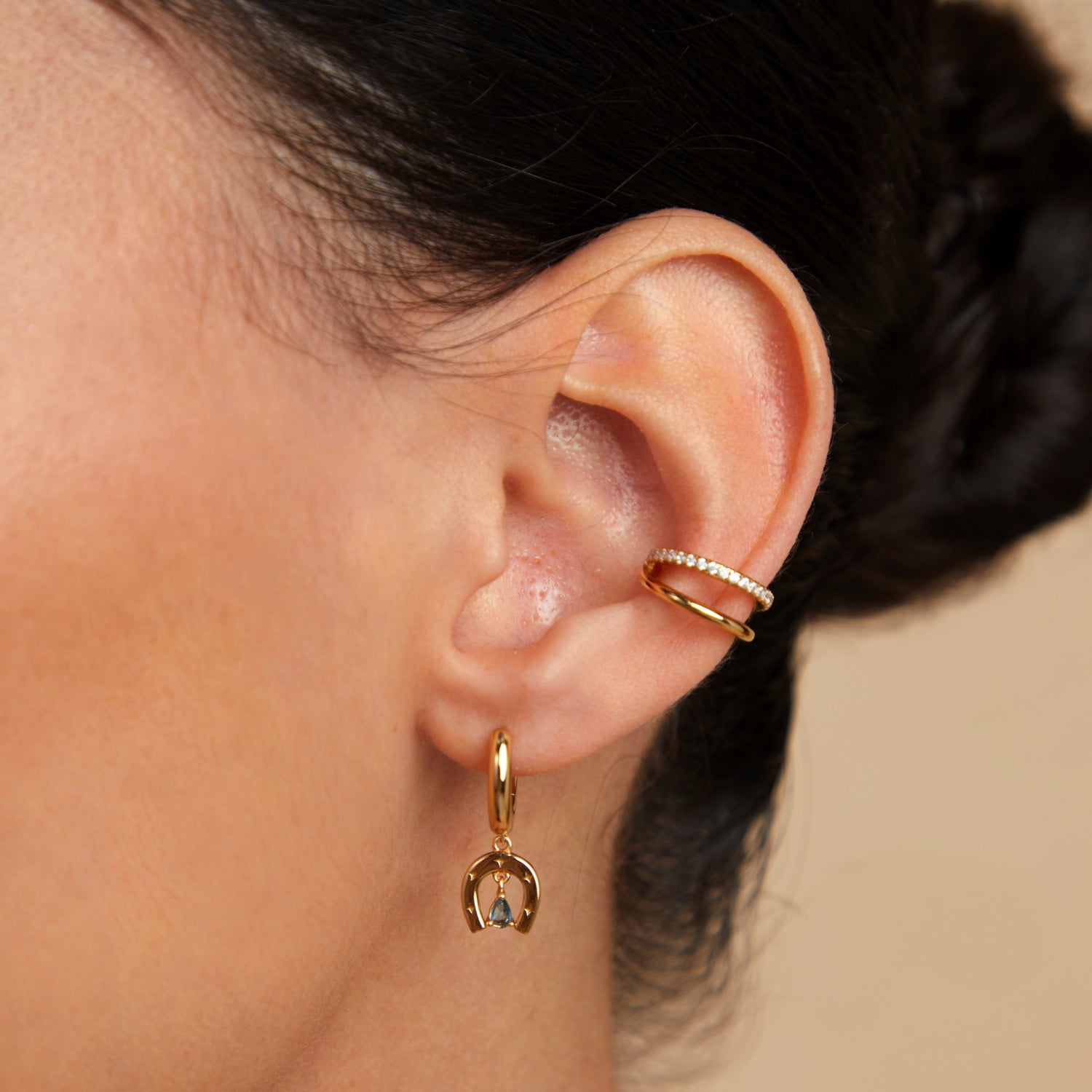 18k Gold Plated Jewellery - Horseshoe Charm Huggies in Gold - Huggies - Astrid & Miyu