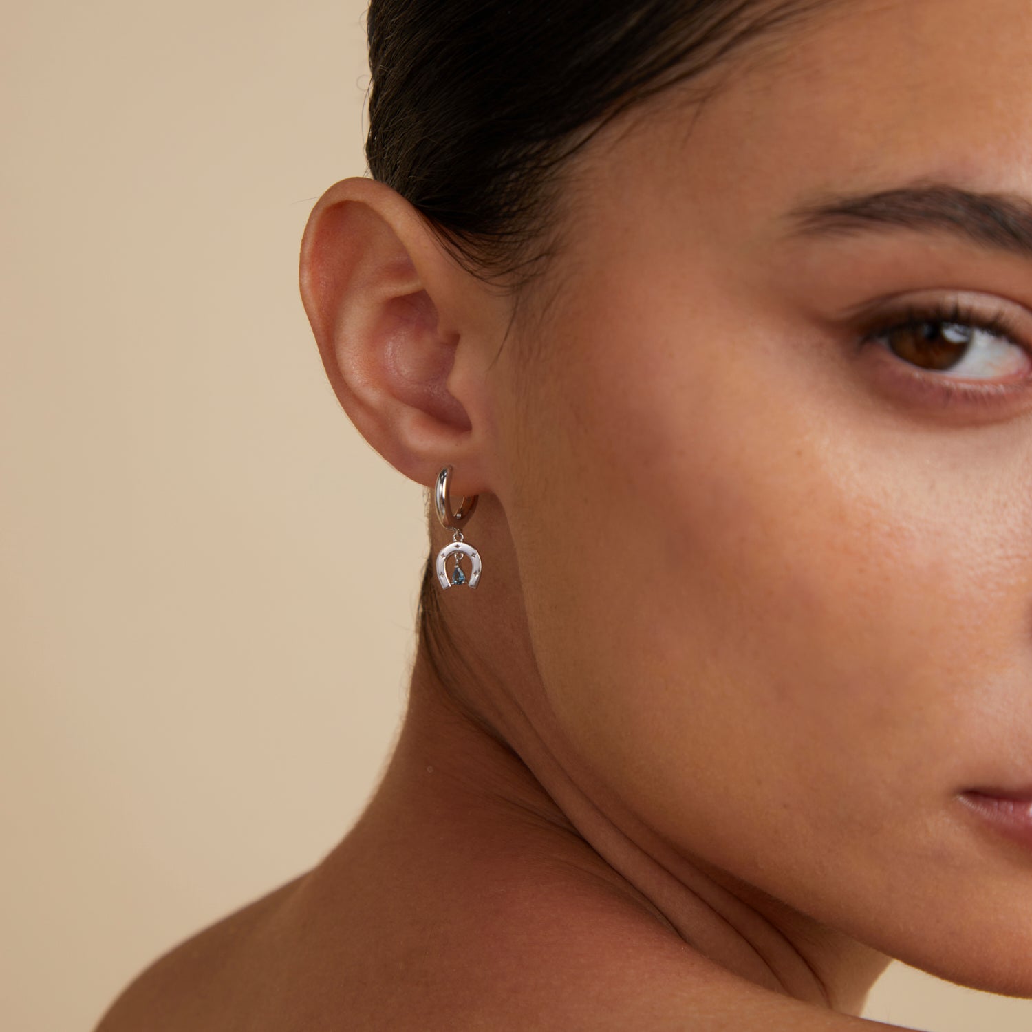 Earrings - Horseshoe Charm Huggies in Silver - Huggies - Astrid & Miyu