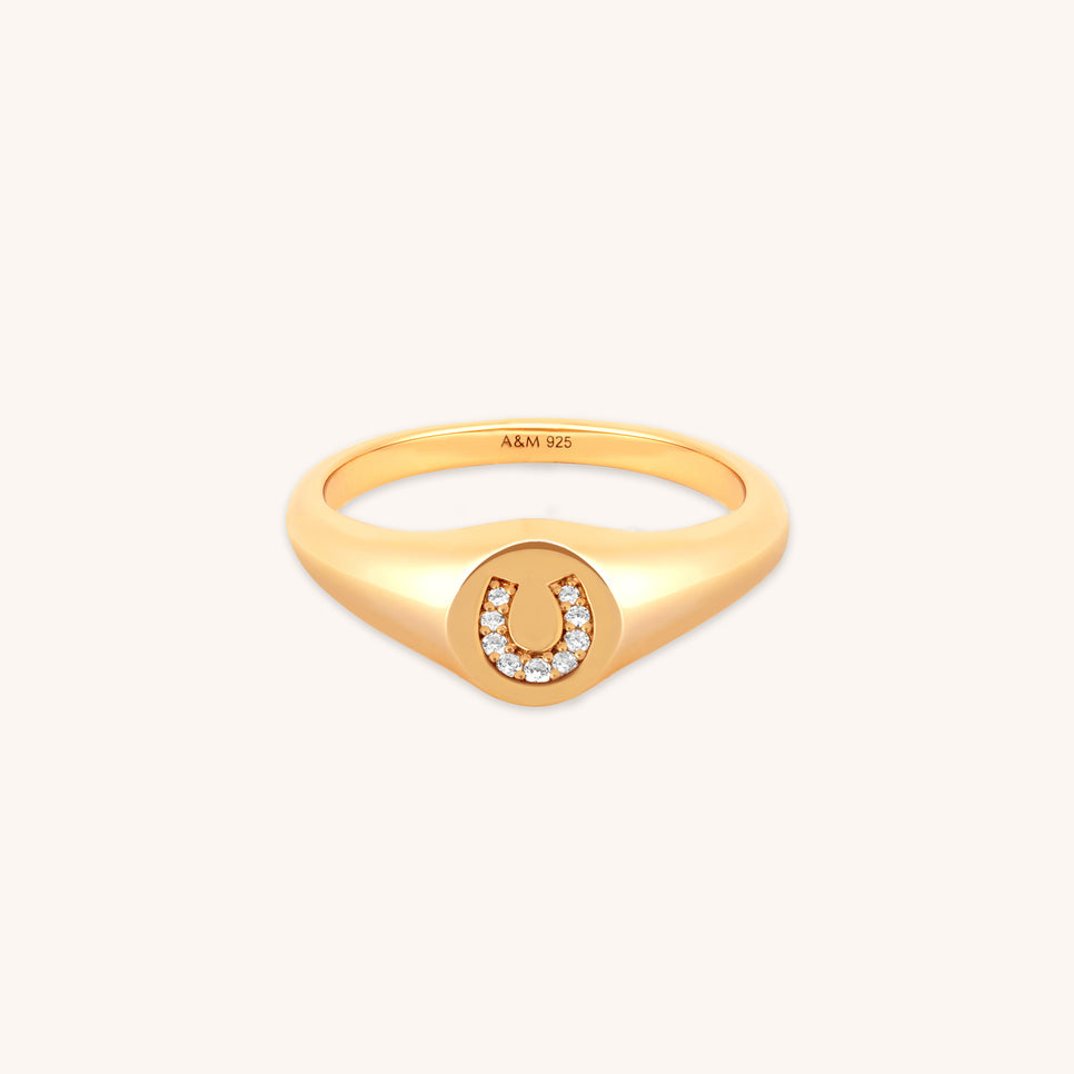 18k Gold Plated Jewellery - Horseshoe Signet Ring in Gold - Signet Ring - Astrid & Miyu