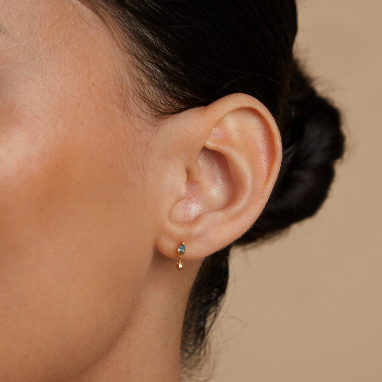 18k Gold Plated Jewellery - Blue Topaz Star Charm Studs in Gold - Stud Earrings - Astrid & Miyu