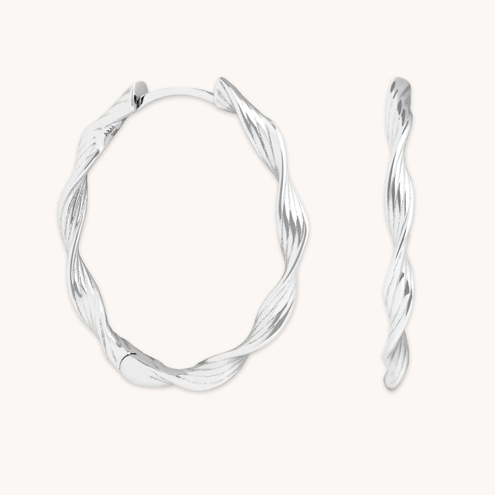 Earrings - Twist Large Hoops in Silver - Hoops - Astrid & Miyu