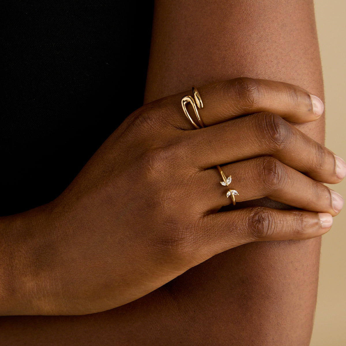 18k Gold Plated Jewellery - Butterfly Crystal Open Ring in Gold - Open Rings - Astrid & Miyu