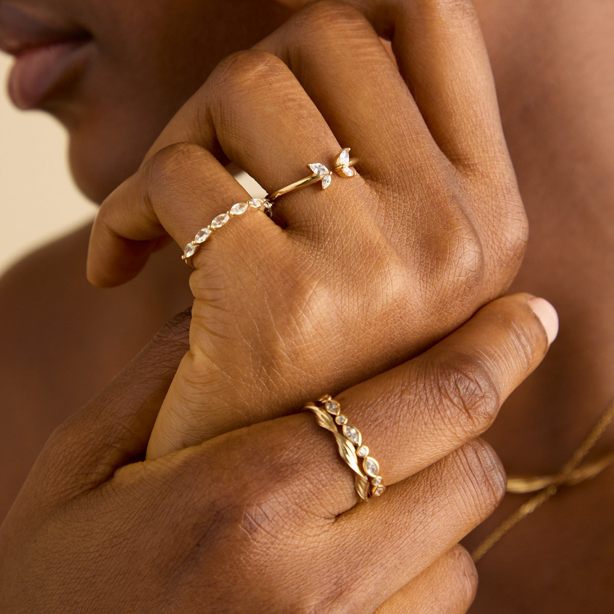 18k Gold Plated Jewellery - Butterfly Crystal Open Ring in Gold - Open Rings - Astrid & Miyu