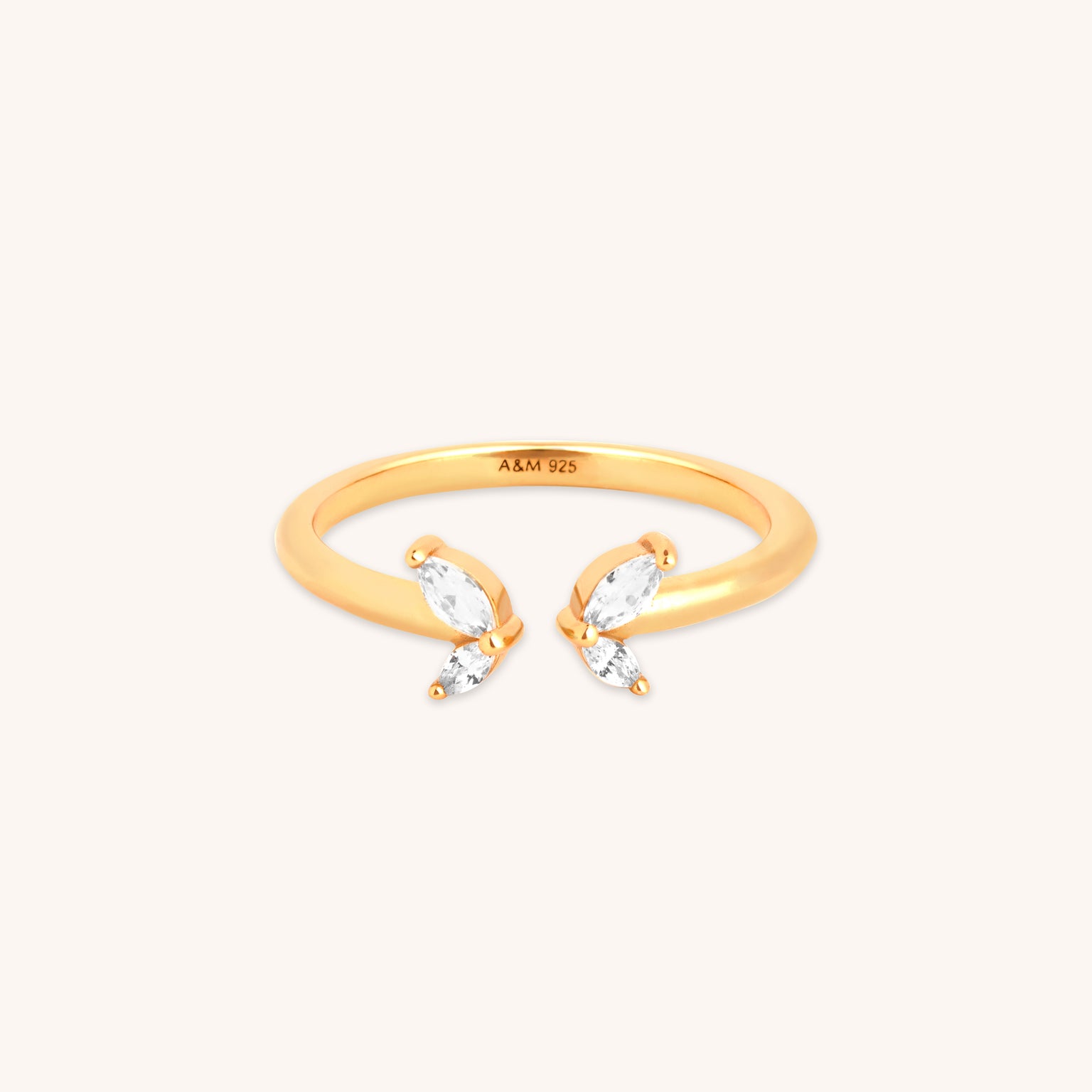 18k Gold Plated Jewellery - Butterfly Crystal Open Ring in Gold - Open Rings - Astrid & Miyu