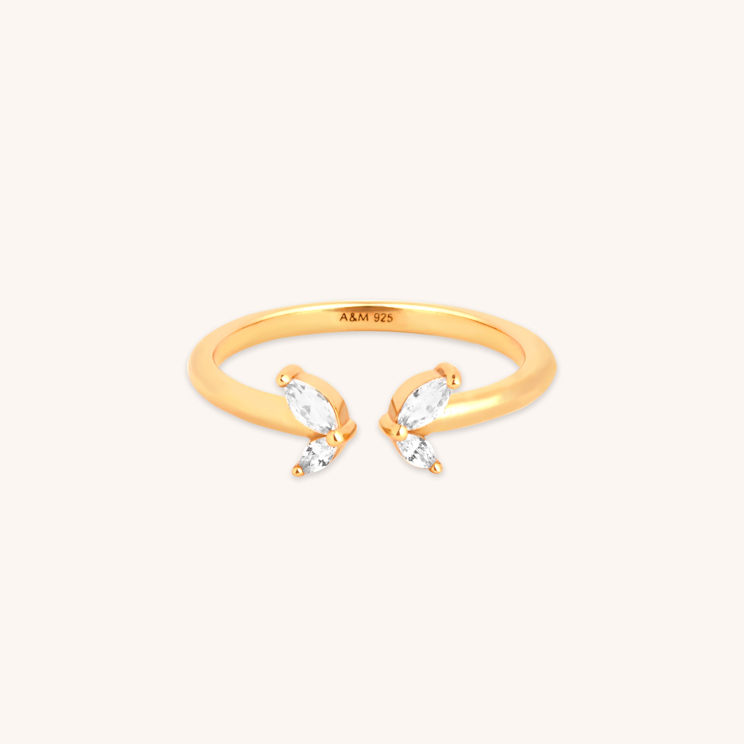 18k Gold Plated Jewellery - Butterfly Crystal Open Ring in Gold - Open Rings - Astrid & Miyu