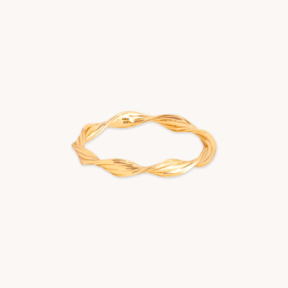 18k Gold Plated Jewellery - Twist Band Ring in Gold - Band Ring - Astrid & Miyu