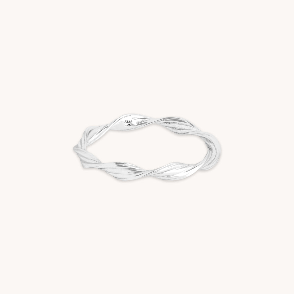 Recycled Sterling Silver Jewellery - Twist Band Ring in Silver - Band Ring - Astrid & Miyu