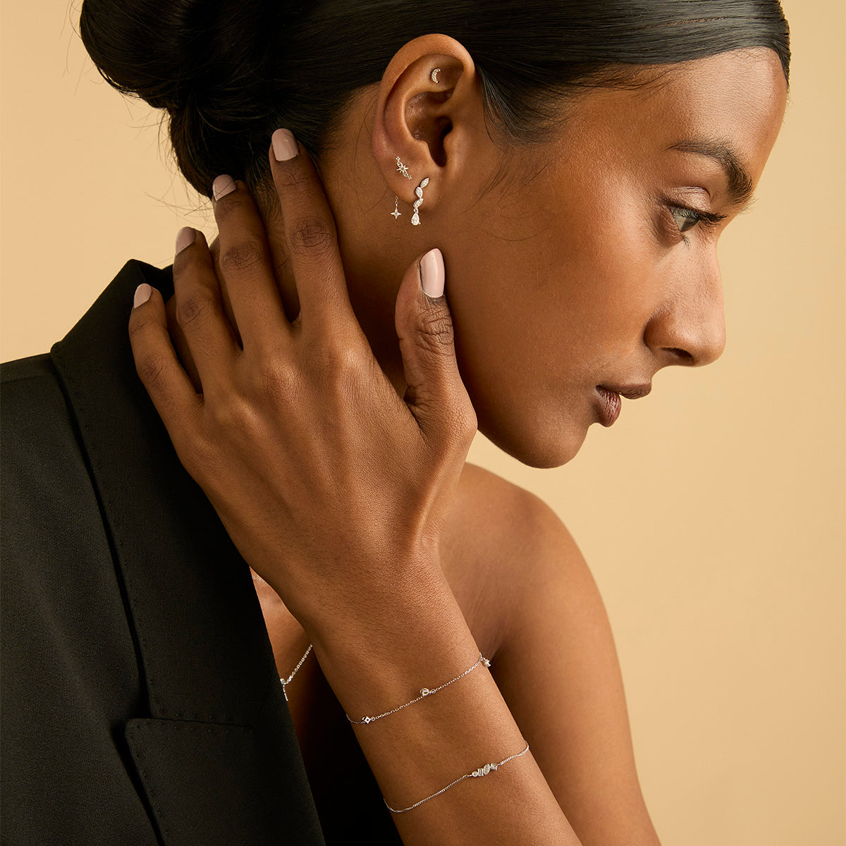 Ear Curation Chain™ - Star Ear Curation Chain™ in Solid White Gold - Piercing Chains - Astrid & Miyu