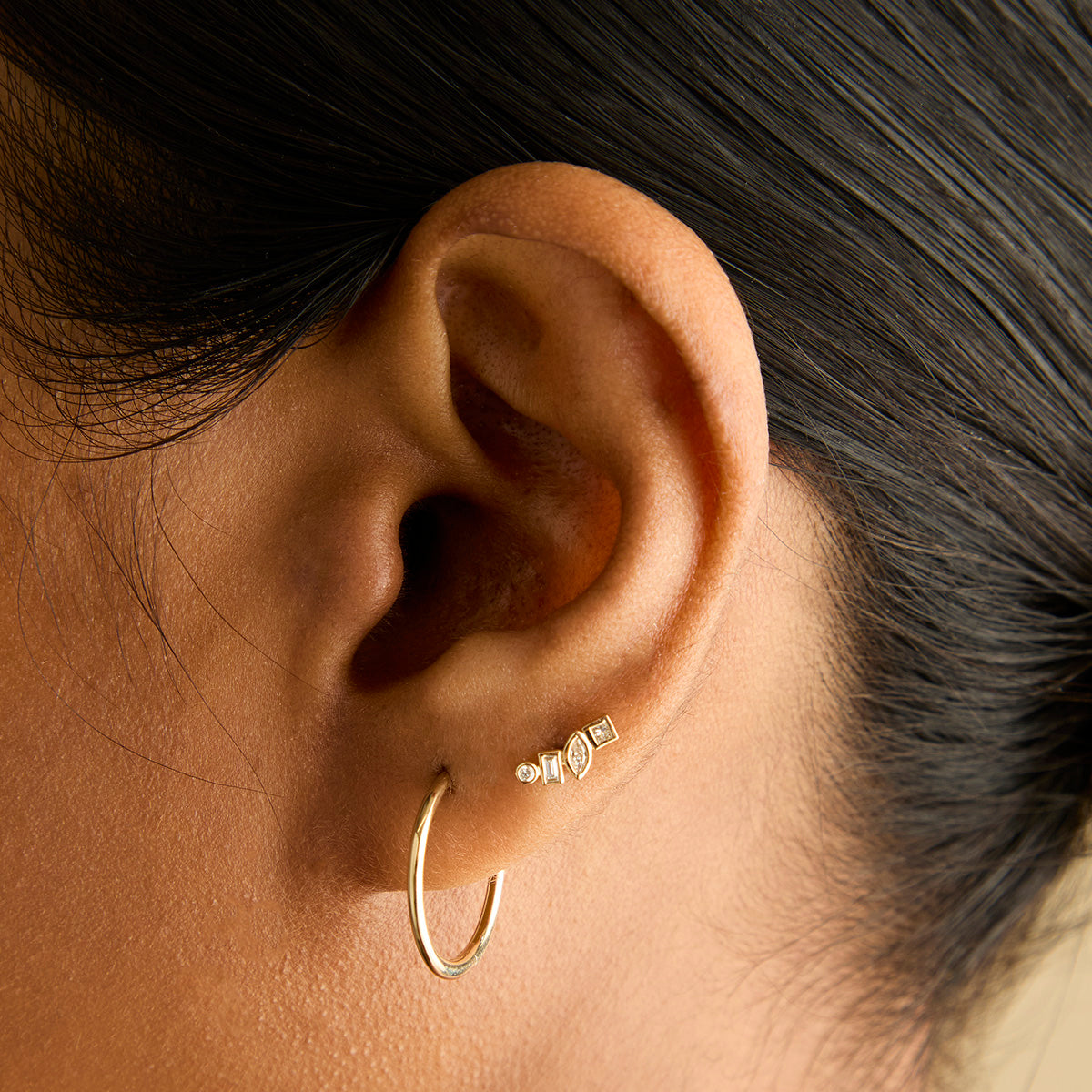 Flat Back Labret Studs - Diamond Bezel Cluster Piercing Stud in Solid Gold - Piercing Studs - Astrid & Miyu