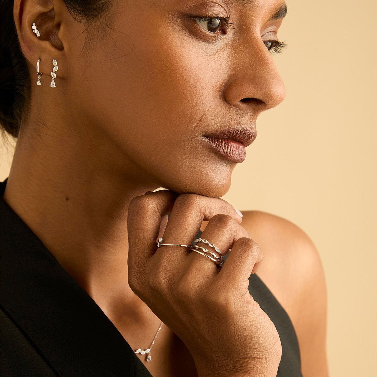 Flat Back Labret Studs - Diamond Bezel Cluster Piercing Stud in Solid White Gold - Piercing Studs - Astrid & Miyu