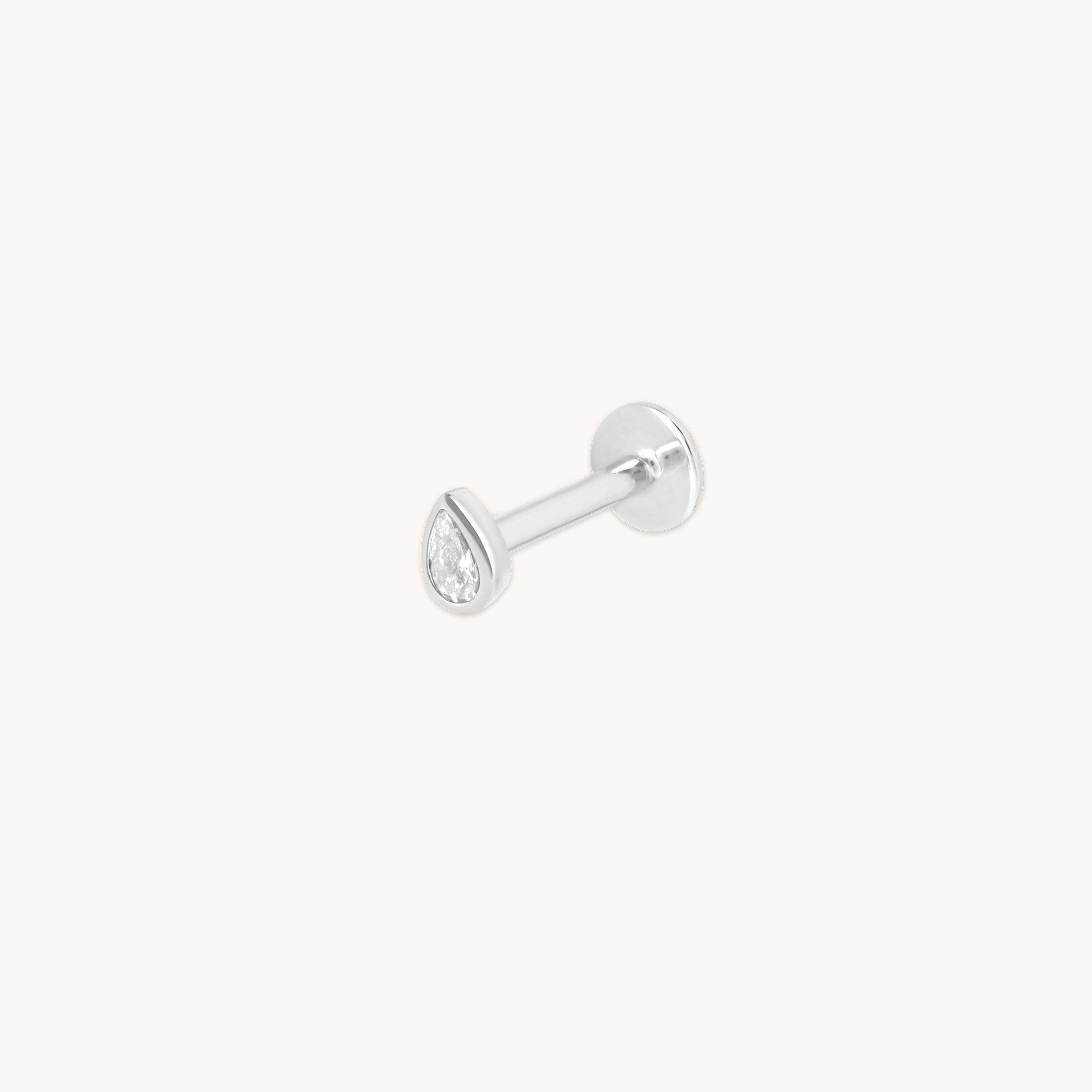 Diamond Bezel Pear Piercing Stud in Solid White Gold-Astrid & Miyu