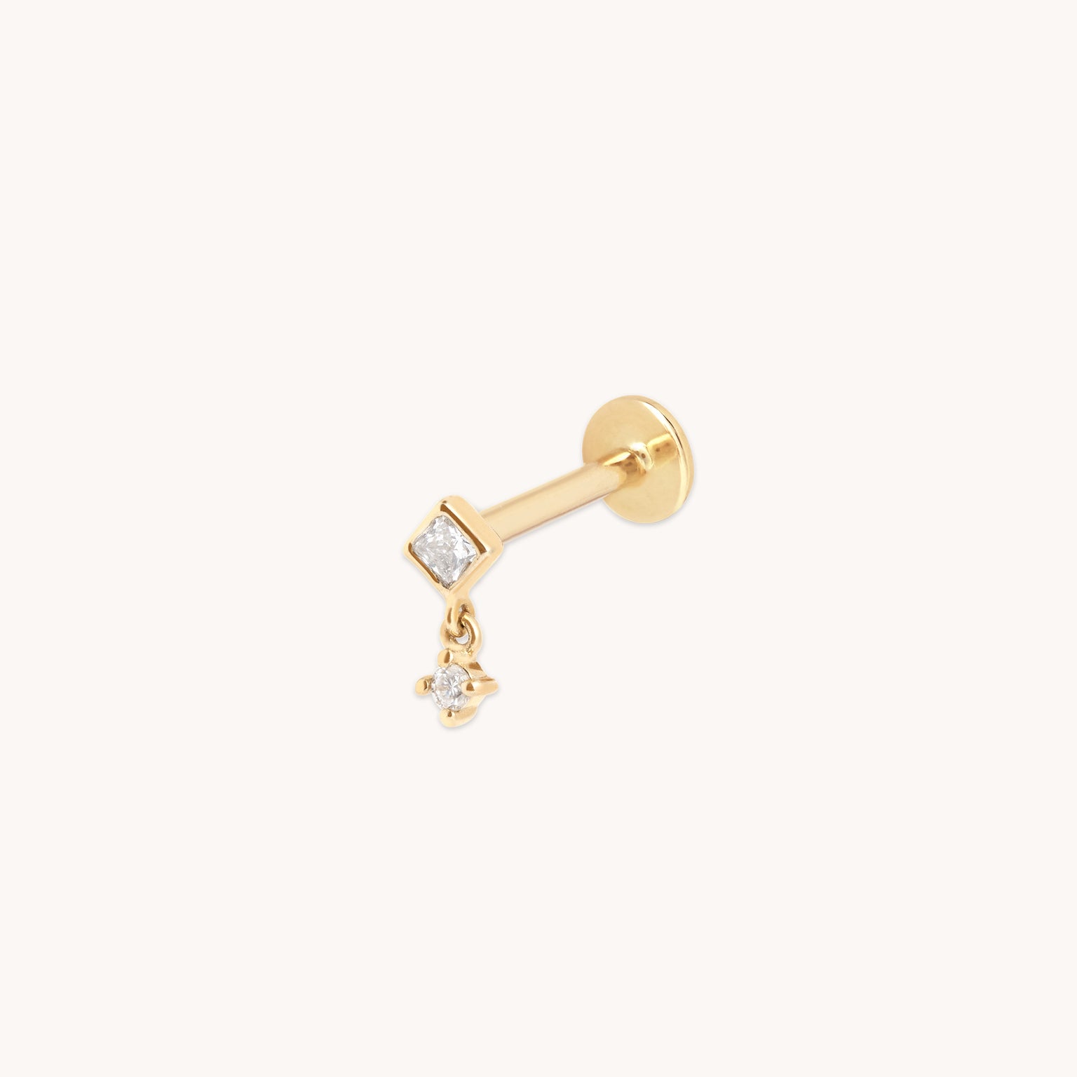 Diamond Bezel Charm Piercing Stud in Solid Gold-Astrid & Miyu